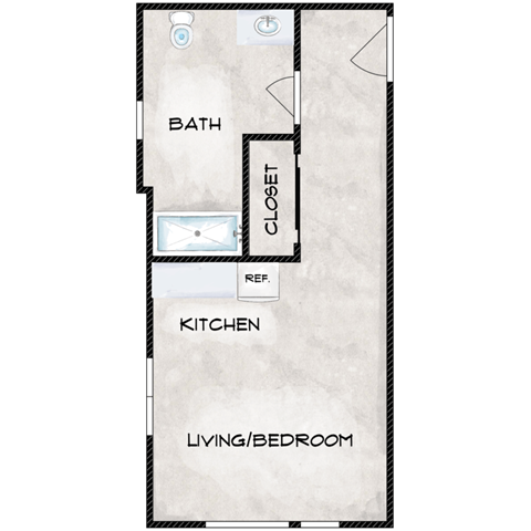 Floor plan for studio, 1 bath, 301 sqft